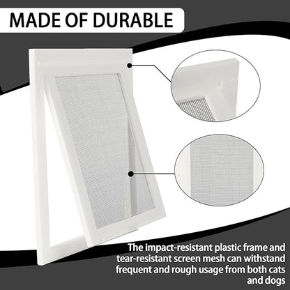 TonGass 7.87" x 9.84" Pet Screen Door Flap Compatible with Doggy Fits Dogs & Cats Under 30 Lbs, Small Dog Doors Flaps, Cat Screen Window Door Flap for Exterior Porch Screen and Window Screen - White