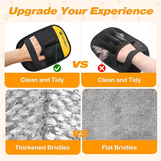 NSVNSV Pet Hair Removal Gloves, Ease of Removal Electrostatic Cat Dog Hair Remover Glove, Reusable Magic Brush Pet Hair Remover Tool for Clothing, Carpet, Sofa Gaps, Car Seat, Yellow, 2PCS