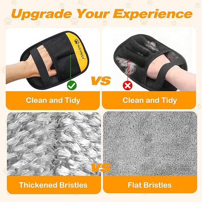 NSVNSV Pet Hair Removal Gloves, Ease of Removal Electrostatic Cat Dog Hair Remover Glove, Reusable Magic Brush Pet Hair Remover Tool for Clothing, Carpet, Sofa Gaps, Car Seat, Yellow, 2PCS