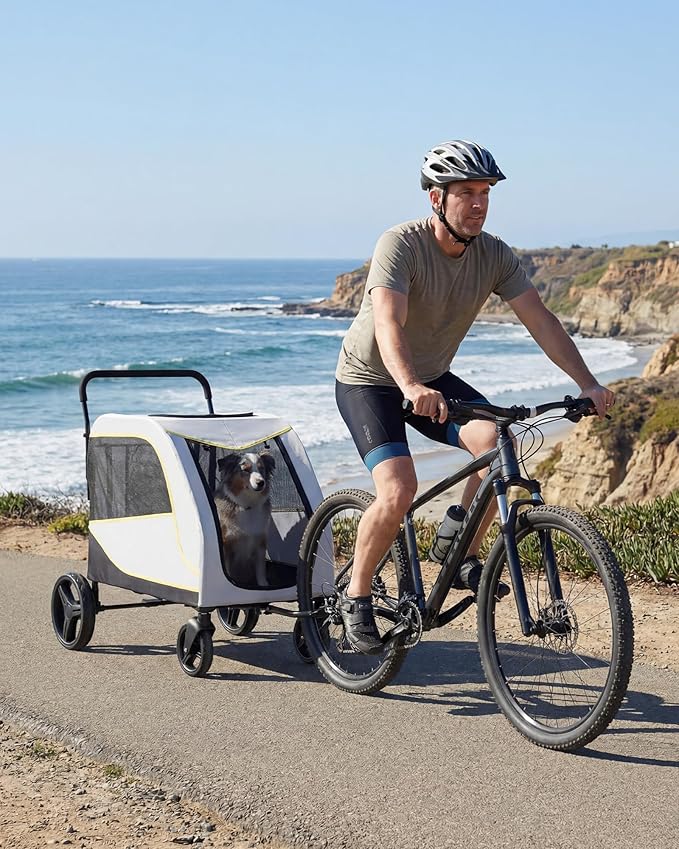 3.6x2.3x3.5Ft Dog Stroller for Large and Medium Dogs, Easy-Fold Dual Entry Pet Wagon with One-Foot Brake, All-Terrain Cart with Air Mesh for Senior Pets Up to 176 Lbs