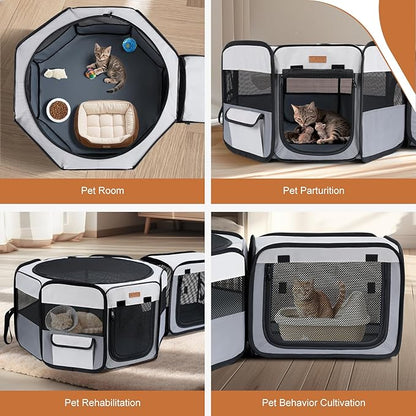 Lekereise Portable Cat Playpen, 47" × 16" Cat Playpen, 2-in-1 Dog Playpen Indoor Outdoor for Cats, Puppies and Small Pets, Independently Usable, with a Carry Bag