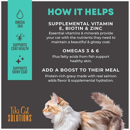 Tiki Cat Solutions Topper, Skin + Coat, Salmon Recipe in Broth, 1.5 oz. Pouch (12 Count)