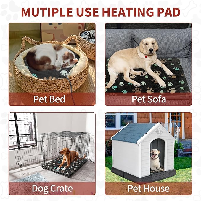 GOLOPET Extra Large Dog Heating Pad 47x30 in with Smart Thermostat Switch and Power Line Protection Tube,Obtained MET and UL Dual Certification,Waterproof Pet Heating Pad for Dogs-Black