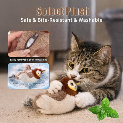 Interactive Chirping Bird Cat Toys with Flapping Wings,New Flying Birds Cats Toy, Flying Simulation Electric Sparrow Shaking Hunting Pet Toy for Indoor (Sparrow)