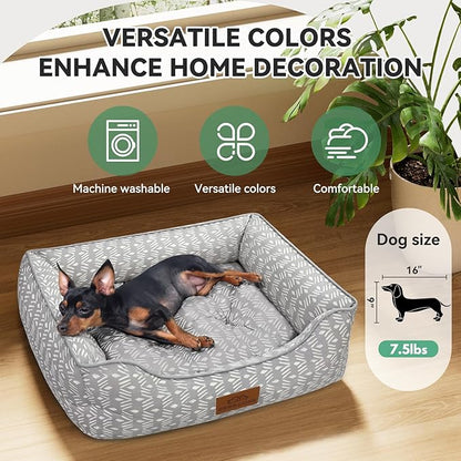 Zerbuger Rectangle Cat Dog Bed for Large Medium Small Pets Indoor Outdoor Machine Washable Sleeping Sofa Non-Slip Bottom Soft Puppy Bed Durable Orthopedic Calming Pet Cuddler (Medium, Grey Pattern)