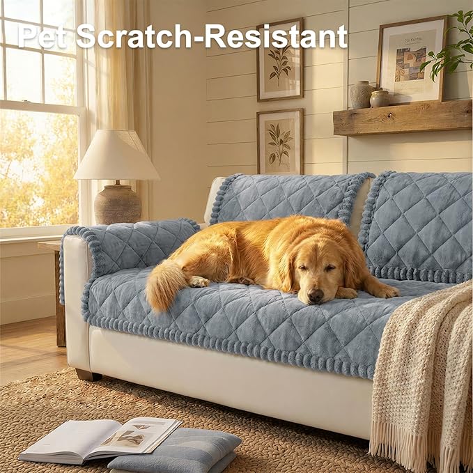 Smiry Fuzzy Couch Cover for Dogs, Non Slip Washable Pet Sofa Cover, Scratch Proof Hair Resistant Plush Sofa Slipcover, Pet Friendly Couch Cushion Protector for Cat, Grey, 27.6" x 47"