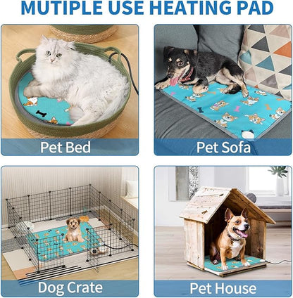 GOLOPET Large Dog Heating Pad 34x21in with Smart Thermostat Switch and Power Line Protection Tube,Obtained MET and UL Dual Certification,Waterproof Pet Pad, Suitable for Dogs of All Ages-Blue