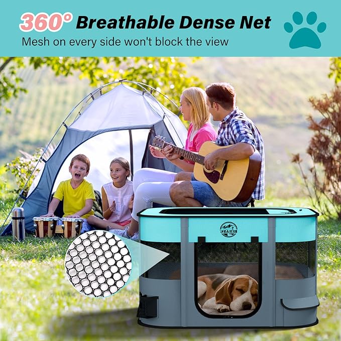 Puppy Playpen Cat Dog Crate: Play Pen Indoors Pet Playpens Portable Foldable Cage Kennel House for Medium Small Large Kitten Rabbit Guinea Pig Hamster with Food Bowl (Grey, L, 1)