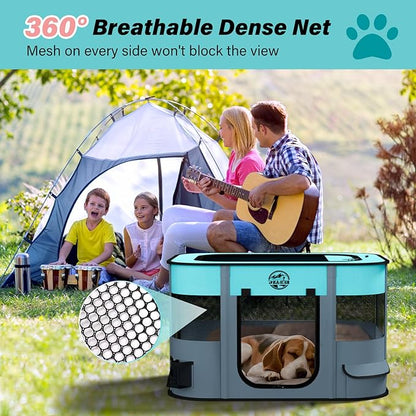 Puppy Playpen Cat Dog Crate: Play Pen Indoors Pet Playpens Portable Foldable Cage Kennel House for Medium Small Medium Kitten Rabbit Guinea Pig Hamster with Food Bowl (M)