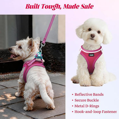 YIMEIS Dog Harness and Leash Set, No Pull Soft Mesh Pet Harness, Reflective Adjustable Puppy Vest for Small Medium Large Dogs, Cats (Rose Red, Medium (Pack of 1)