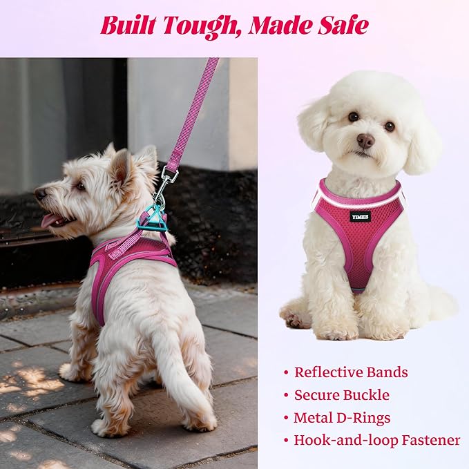 YIMEIS Dog Harness and Leash Set, No Pull Soft Mesh Pet Harness, Reflective Adjustable Puppy Vest for Small Medium Large Dogs, Cats (Rose Red, X-Small (Pack of 1)
