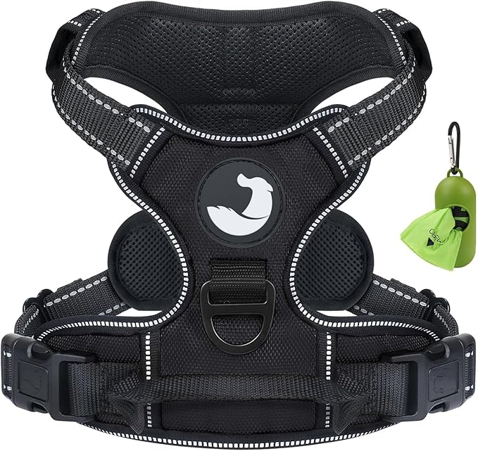 Joytale No Pull Dog Harness Medium Sized Dog, Reflective Pet Vest with Front Clip, Adjustable Soft Padded Harnesses with Easy Control Handle for Training and Walking, Black, M