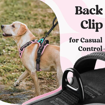 rabbitgoo Dog Harness for Large, No Pull Pet Harness with 3 Buckles, Adjustable Soft Padded Vest with Control Handle, Walking Reflective Pet Vest for Extra Large Dogs, Black & Pink, XL