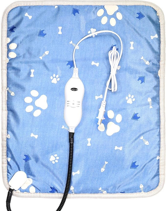 HOTDOG Pet Heating Pad, Adjustable Temperature, Waterproof Heating Pad with Chew Resistant Cord, 21.7''X17.7'' Blue