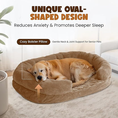 Bolster Dog Bed, Extra Thick 4.7 Inch Large Orthopedic Dog Bed with Memory Foam, Pet Couch Bed with Supportive Structure, Removable Washable Cover, Durable and Stylish Dog Bed for Large Dogs