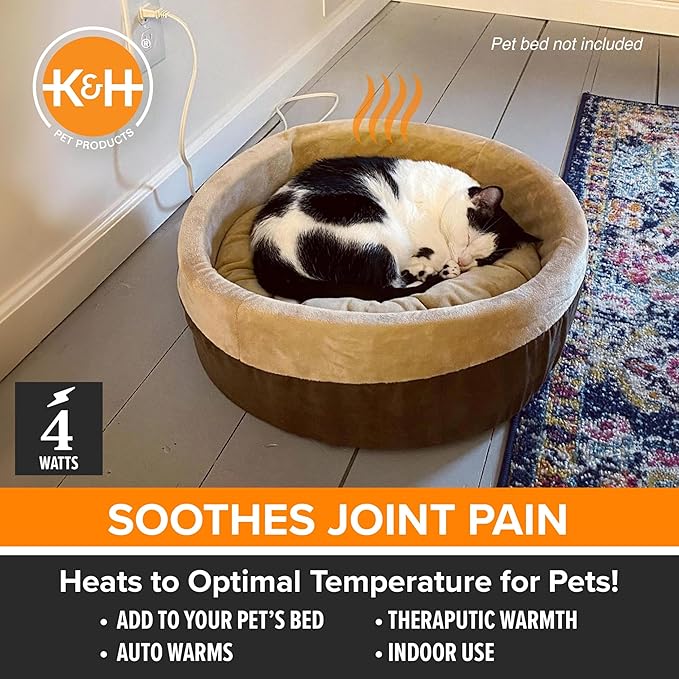 K&H Pet Products Pet Bed Warmer, Turn Any Pet Bed Into a Heated Cat or Dog Bed, Waterproof Indoor Heated Warming Pad Insert, Automatic Temperature, Safety Listed - Small 10.25 X 9.25in Gray
