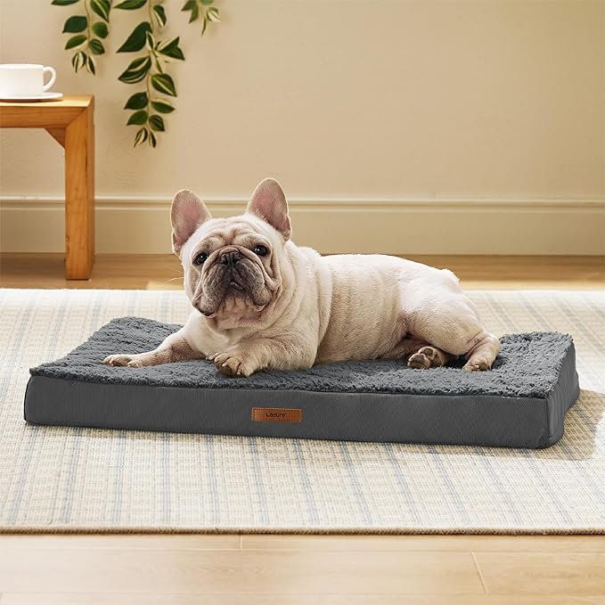 LE SURE Washable Dog Bed Cover Replacement - Medium Size Plush Fleece Cover for Orthopedic Egg Crate Foam Pet Mat 30x20x3 Inches, Dark Grey