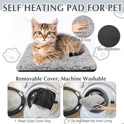 Drydiet 4 Pack Self Warming Cat Pads Self Heating Cat Mat Washable Homeless Dogs Thermal Pads Kennel Pad Reflects Body Heat Warm Crate Bed Mat for Indoor Outdoor Pet(Gray,12 x 12 Inch)