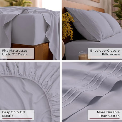 Mellanni Queen Sheet Set - 6-Piece Iconic Collection Bedding, (Including 4 Pillowcases), 21-Inch Extra Deep Pocket, Easy Care, Ultra Soft, Cooling Sheets, Brushed Microfiber - Lavender