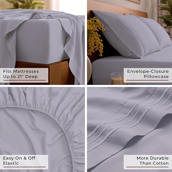 Mellanni California King Sheet Set - 6-Piece Iconic Collection Bedding, (Including 4 Pillowcases), 21-Inch Extra Deep Pocket, Easy Care, Ultra Soft, Cooling Sheets, Brushed Microfiber - Lavender