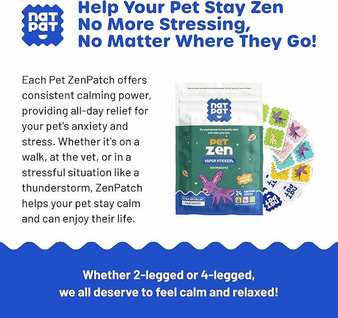 NATPAT Pet Zen Calming Patches for Dogs – Non-Medicated Effective Stress Relief for Travel, Fireworks & Separation Anxiety - Long Lasting & Non-Toxic (24 Patches) - Locket Sold separetely