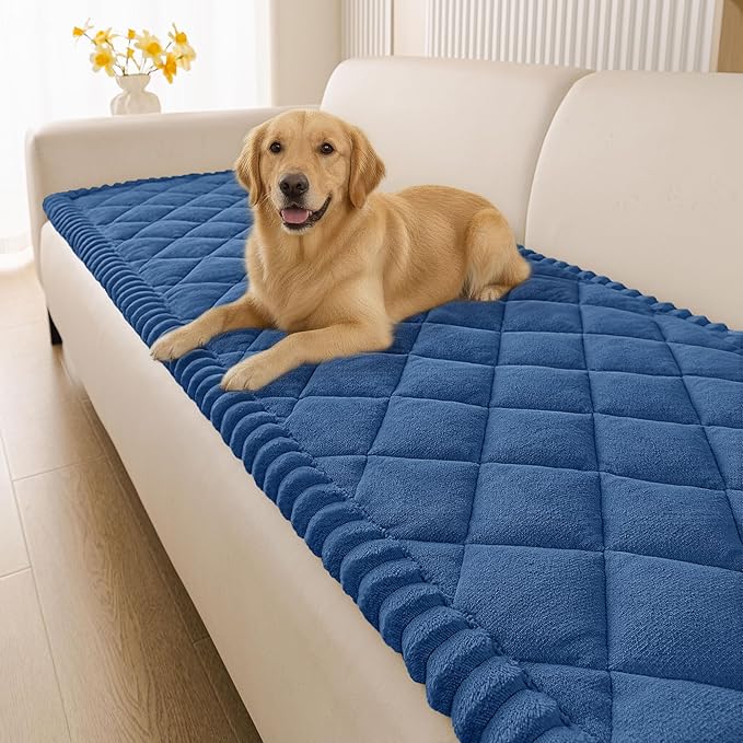 Smiry Fuzzy Couch Cover for Dogs, Non Slip Washable Pet Sofa Cover, Scratch Proof Hair Resistant Plush Sofa Slipcover, Pet Friendly Couch Cushion Protector for Cat, Navy, 27.6" x 70.9"