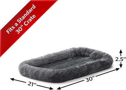 MidWest Homes for Pets Dog Bed – Gray Faux Fur Bolster, Ultra-Soft and Machine Washable, Fits 30-Inch Crates and Carriers, for Medium-Sized Breeds