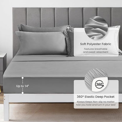 Love's cabin Queen Comforter Set Grey, 7 Pieces Queen Bed in a Bag, All Season Bedding Sets with 1 Comforter, 1 Flat Sheet, 1 Fitted Sheet, 2 Pillowcase and 2 Pillow Sham