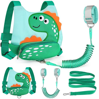 Accmor Toddlers Leash + Anti Lost Wrist Link, Baby Walking Harness Kids Safety Harness Cute Dinosaur Kids Walking Wristband Assistant Strap Belt for Boys (LightGreen)
