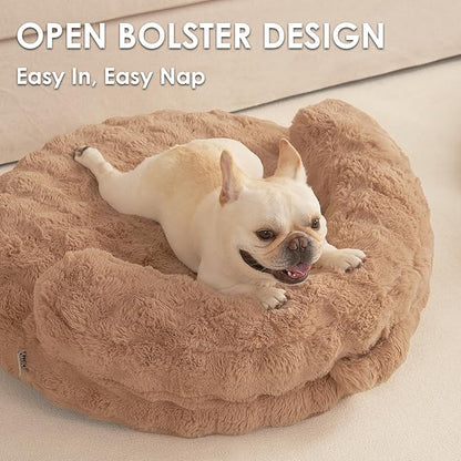 EHEYCIGA Dog Bed Medium Size Dog, Fluffy Small Dog Couch with Removable Washable Cover, Bolster Pet Sofa, Waterproof and Non-Slip, 30" x 30"x 8.5", Camel