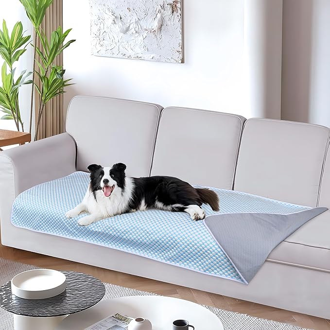 Cooling Blanket for Dogs - Q-MAX>0.4 Waterproof Pet Throw Blanket Bed Cover, Non-Slip Dog Blankets for Couch Protector, Washable Furniture Cover for Summer, Pearl Blue,30x70
