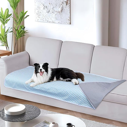 Cooling Blanket for Dogs - Q-MAX>0.4 Waterproof Pet Throw Blanket Bed Cover, Non-Slip Dog Blankets for Couch Protector, Washable Furniture Cover for Summer, Pearl Blue,30x70