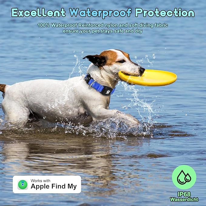 GPS Dog Collar Tracker 2-in-1,Reflective Waterproof Pet Collar,iOS-Only,No Monthly Fees,Unlimited Range,Ideal for Dog Tracking pet Tracker,for Small Medium Large Dogs(M (15"-20.5"), Blue)