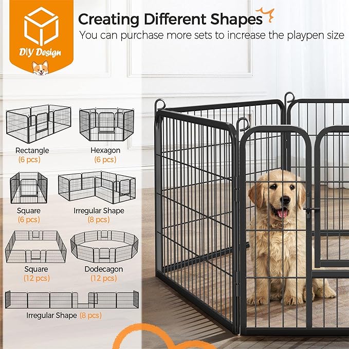 Yaheetech Wide Panel Dog Playpen, 6 Panels 24 inch High Pet Pen with Gate, Portable Indoor Outdoor Fence for Small/Medium Breed Dogs