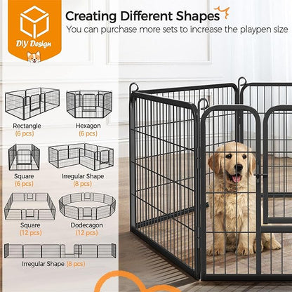 Yaheetech Wide Panel Dog Playpen, 6 Panels 24 inch High Pet Pen with Gate, Portable Indoor Outdoor Fence for Small/Medium Breed Dogs