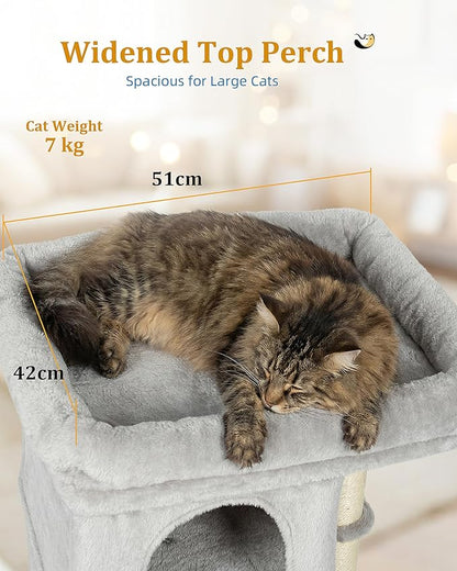 Aechonow 24in Cat Tree Tower with Scratching Post, 19 * 16.5in Window Perch Bed for Large Adult Cats, 2 Small Condo Cubbies for Indoor Kittens, Light Gray