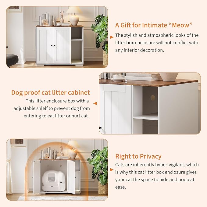Extra Large Cat Litter Box Enclosure with Scratch Pad, Large Automatic Litter Box Furniture, Dog-Proof Litter Cabinet with Outlet, Space for Cat Stuffs