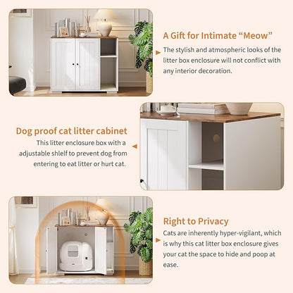 Extra Large Cat Litter Box Enclosure with Scratch Pad, Large Automatic Litter Box Furniture, Dog-Proof Litter Cabinet with Outlet, Space for Cat Stuffs
