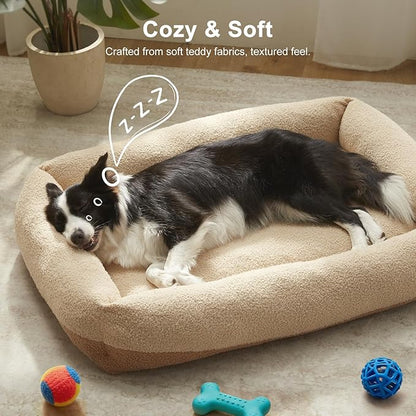 FURTIME Washable Small Dog Bed, Rectangle Comfy Fluffy Kitten Puppy Bed, Removable Zipper Cover Machine Wash, Breathable Orthopedic Bed Durable Pet Cuddler with Anti-Slip Bottom, 20x19x6 in, Beige