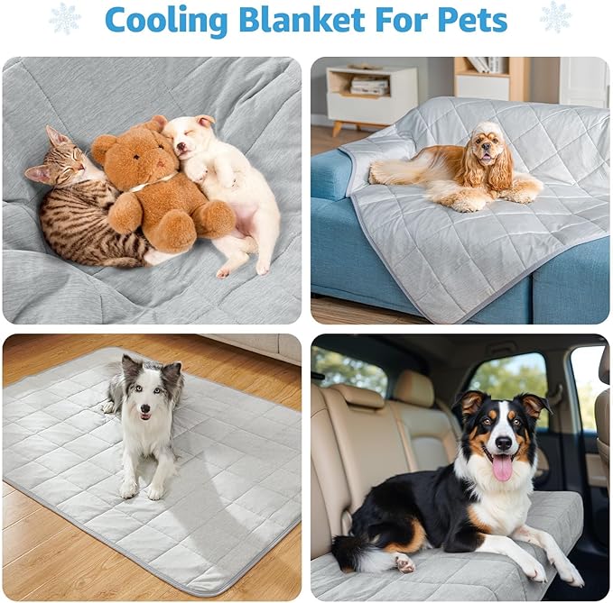 Dog Cooling Blanket, 0.4 Q-MAX Cooling Blanket For Large Dogs Washable, Cool To Touch Dog Blankets For Bed Cover, Soft Lightweight Cooling Dog Blanket Help Your Pet Sleep Well In Summer (43"×55"/Grey)