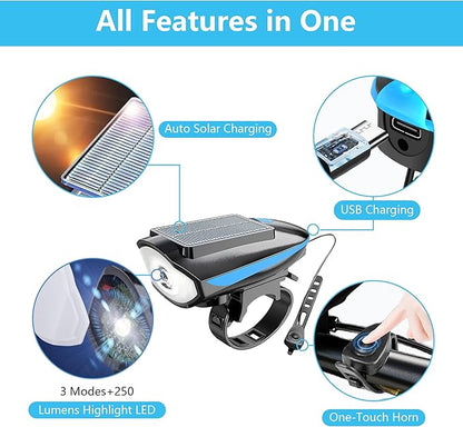 Pet Stroller Light, Solar Powered LED Light for Dog Stroller, Cat Stroller, Wagon – 3 Modes (S/H/F) with Safety Horn, USB Rechargeable, IPX4 Waterproof, Wrap & Hook Strap for Easy Attachment