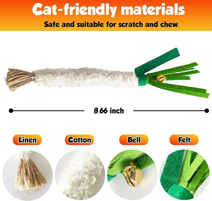 Catnip Chew Stick 4PCS with Wrapped Cotton Rope – Natural Dental Care Cat Toy for Teeth Cleaning & Gum Health, Satisfies Chewing Instincts, Safe & Long-Lasting Kitten Teething Toy (White)