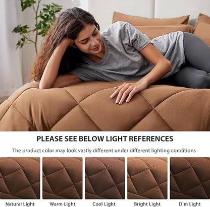 Love's cabin Full Comforter Set Mocha Mousse, 7 Pieces Full Bed in a Bag, All Season Bedding Sets with 1 Comforter, 1 Flat Sheet, 1 Fitted Sheet, 2 Pillowcase and 2 Pillow Sham