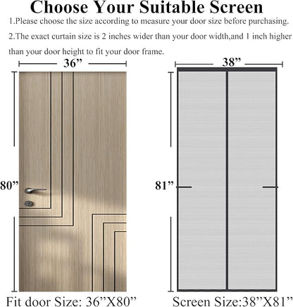 Mpmedo Magnetic Screen Door Upgraded-Model Full Strip Magnets,Fiberglass Heavy Duty Mesh Door Net Screen with Magnet,Full Frame Seal Retractable Mosquito Net for Door Single Front,Fit to 36"x80"