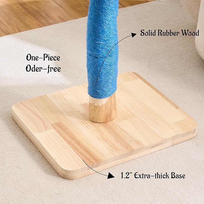 29" Tall Cat Scratching Post for Indoor Cats Adults, Extra-Stable & Natural Solid Wood Scratching Post Sisal Scratcher with Hanging Funny Ball, Blue