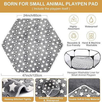 VitalCozy Hamster Playpen with Mat Small Animal Cage Tent Breathable Transparent Guinea Pig Playpen Waterproof Portable Yard Fence Mat Foldable Exercise Playpen Outdoor Indoor (Black,Star)