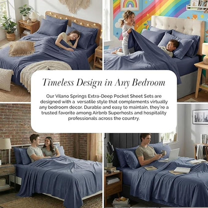 Southshore Fine Living, Inc. Extra Deep Pocket Twin XL Sheets Set, 4-Piece Soft Microfiber Blue Bed Sheets with 21" Deep Twin XL Fitted Sheet, Oversize Flat Sheet, 2 Pillowcases, Dark Blue