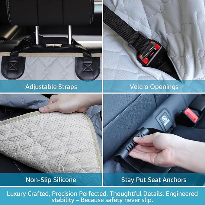 Lassie Dog Car Seat Covers for Back Seat with 2 Seat Belts, Waterproof Dog Car Hammock with Mesh Window Durable Scratch Proof Nonslip Pet Carseat Covers Universal Fit Protector for Cars, Trucks & SUVs