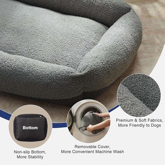 FURTIME Dog Bed Large Sized Dogs, Washable Comfy Fluffy Medium Dog Bed, Removable Zipper Cover Machine Wash, Soft Orthopedic Bed Durable Pet Cuddler with Anti-Slip Bottom, 36"x27"x8",Dark Grey