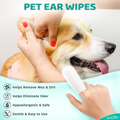 Premium Dog Ear Cleaner Wipes - 50 Pcs - Pet Ear Cleaning Finger Wipes - Pearl-Embossed Texture - Disposable Wipes